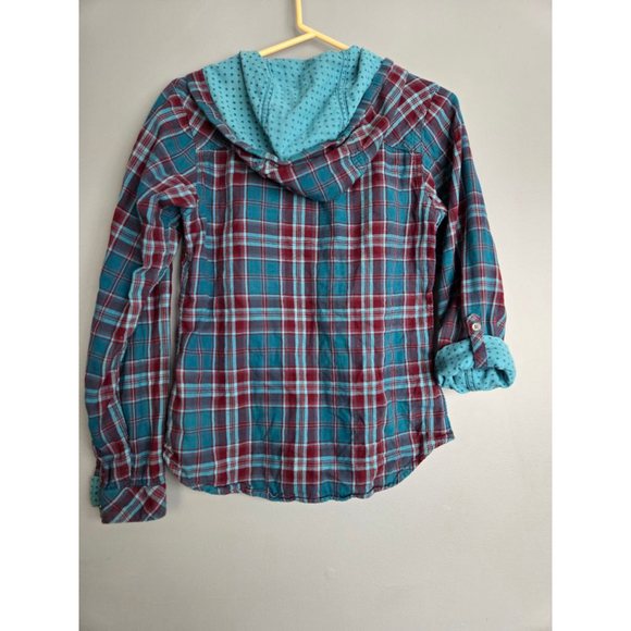 Women's Columbia Plaid Hooded Button Down Shirt XS Teal Red - Picture 6 of 6